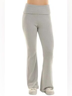 Urban Social Ribbed Foldover Waist Flare Pants Gray Size M Yoga Lounge